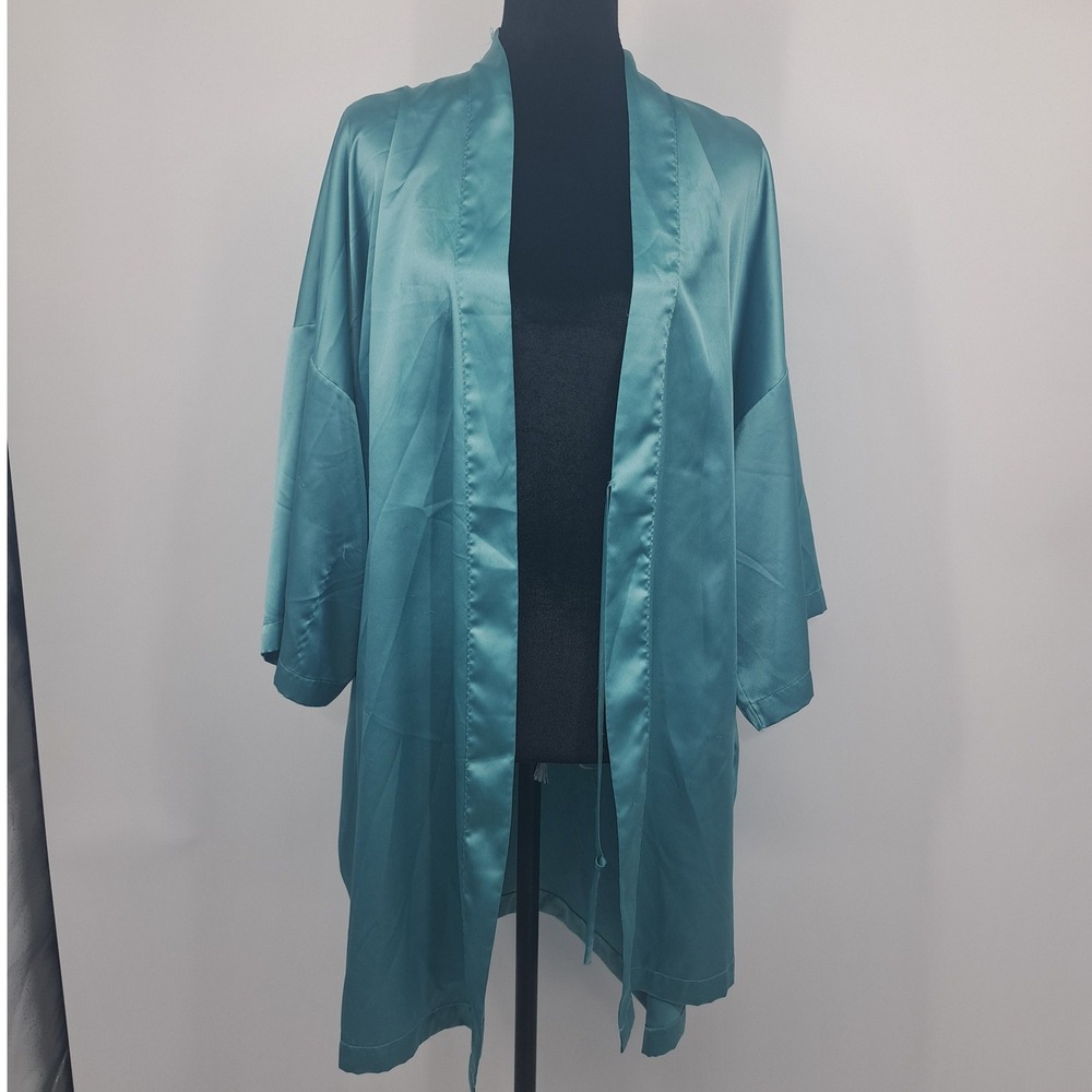 Victoria's Secret Angels Satin Kimono Robe Teal Blue OS Loungewear Sleepwear Lux